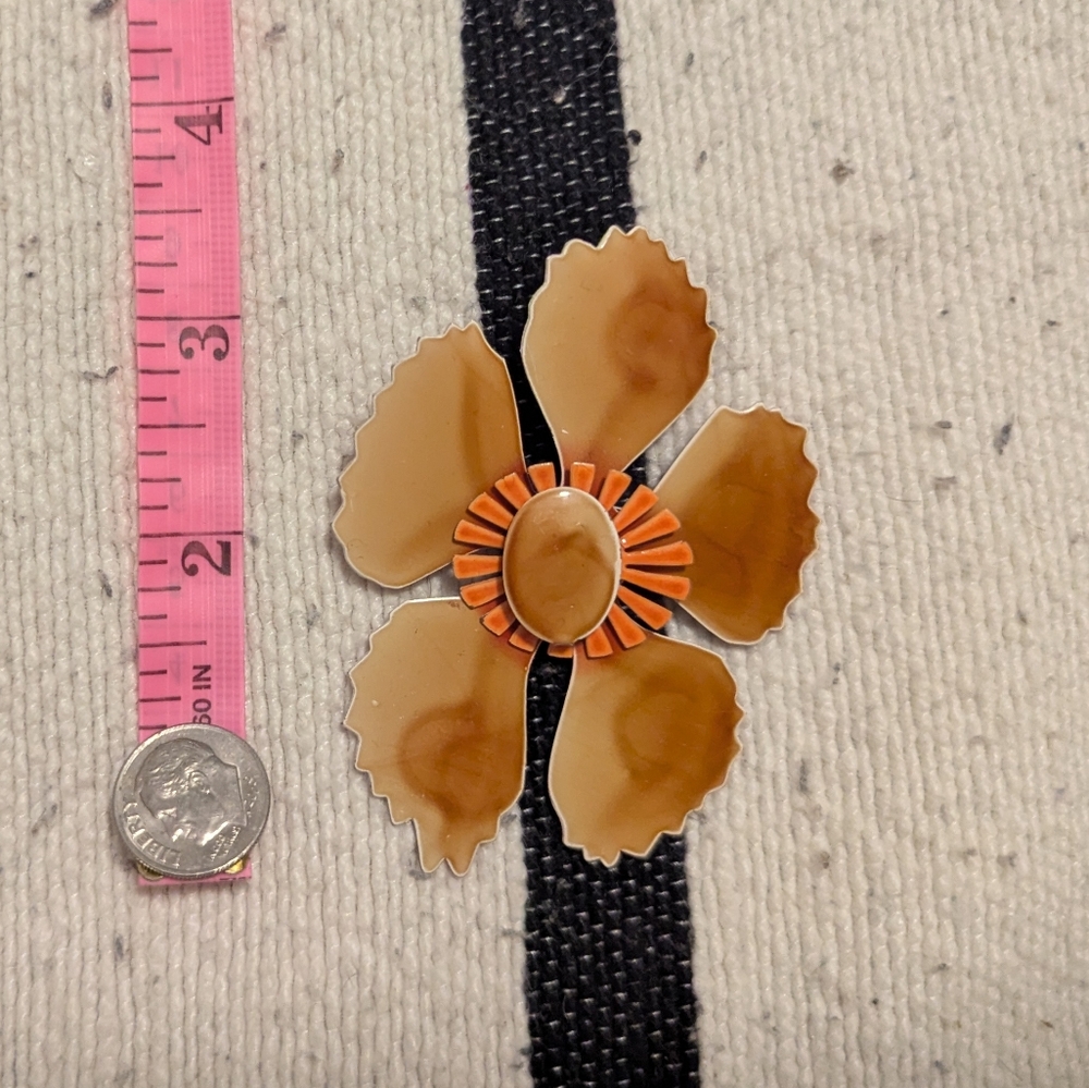 Vintage Brown and Orange Flower Brooch